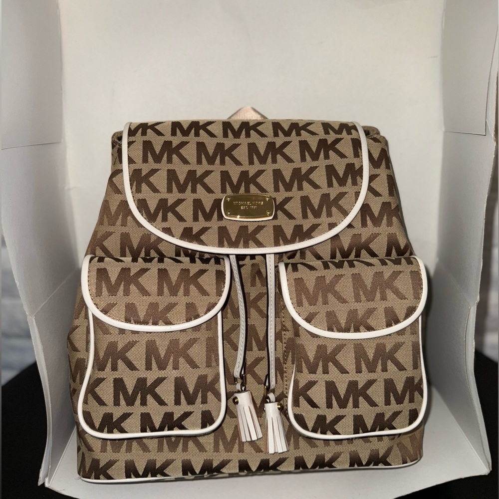 Michael Kors Tan and Cream MK Signature Backpack